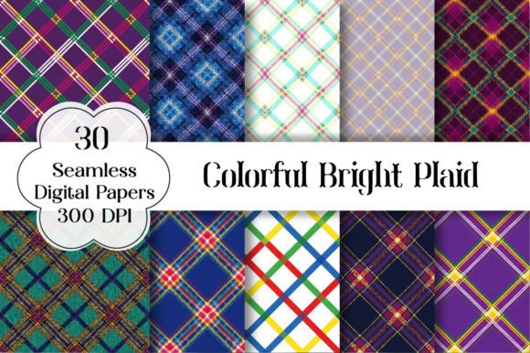 Colorful Bright Plaid Digital Paper Set: A Vibrant Addition to Creative Projects