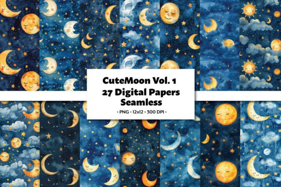 Cute Moon Vol.1 Seamless Pattern: A Magical Addition to Your Digital Design Toolkit