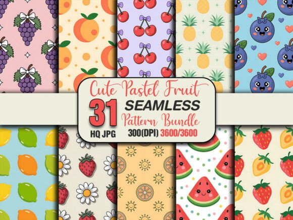 Cute Pastel Fruit Seamless Pattern Pack