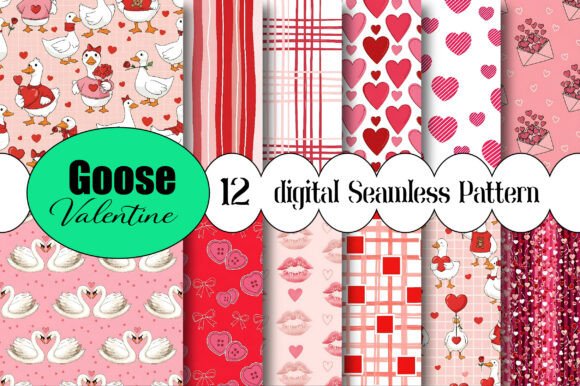 Goose Valentine Seamless Pattern