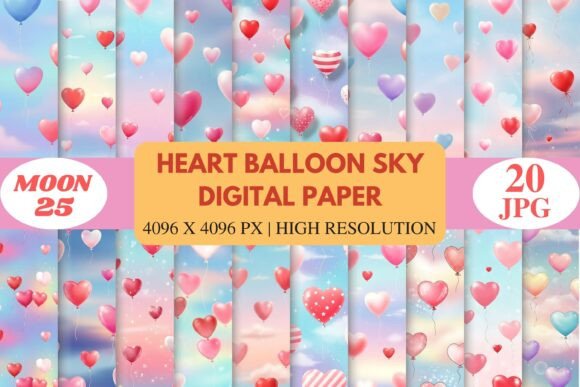 Heart Balloon Sky Digital Paper: A Dreamy Addition to Your Creative Projects