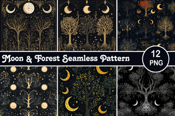 Moon Forest Seamless Pattern: A Digital Design Solution