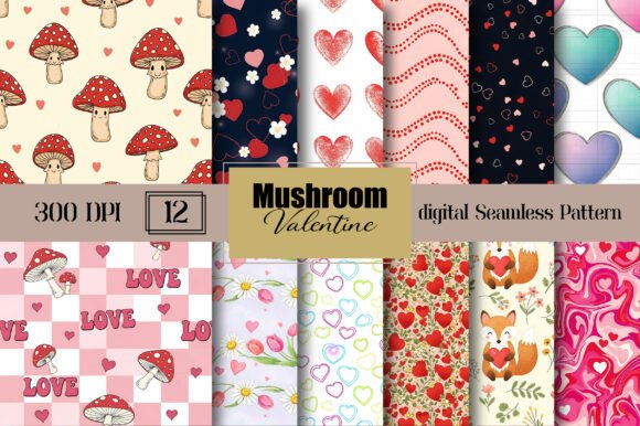 Mushroom Valentine Seamless Pattern