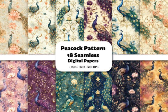 Peacock Seamless Pattern: Elegant Digital Papers for Creative Projects