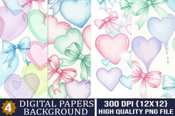 Romantic Hearts Bows Digital Paper Set: A Versatile Design Resource for Creative Projects