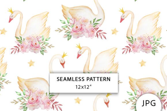 Swan Seamless Pattern, Romantic Digital