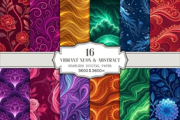 Vibrant Neon Abstract Digital Paper